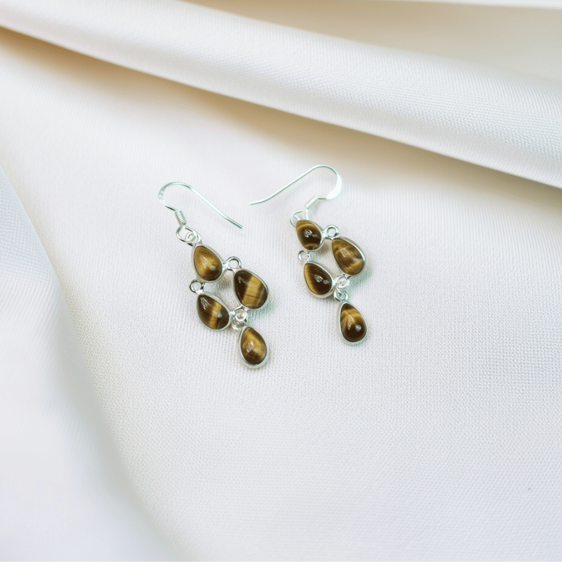 Tiger Eye 925 Sterling Silver Earrings For Power • Grounding • Protection
