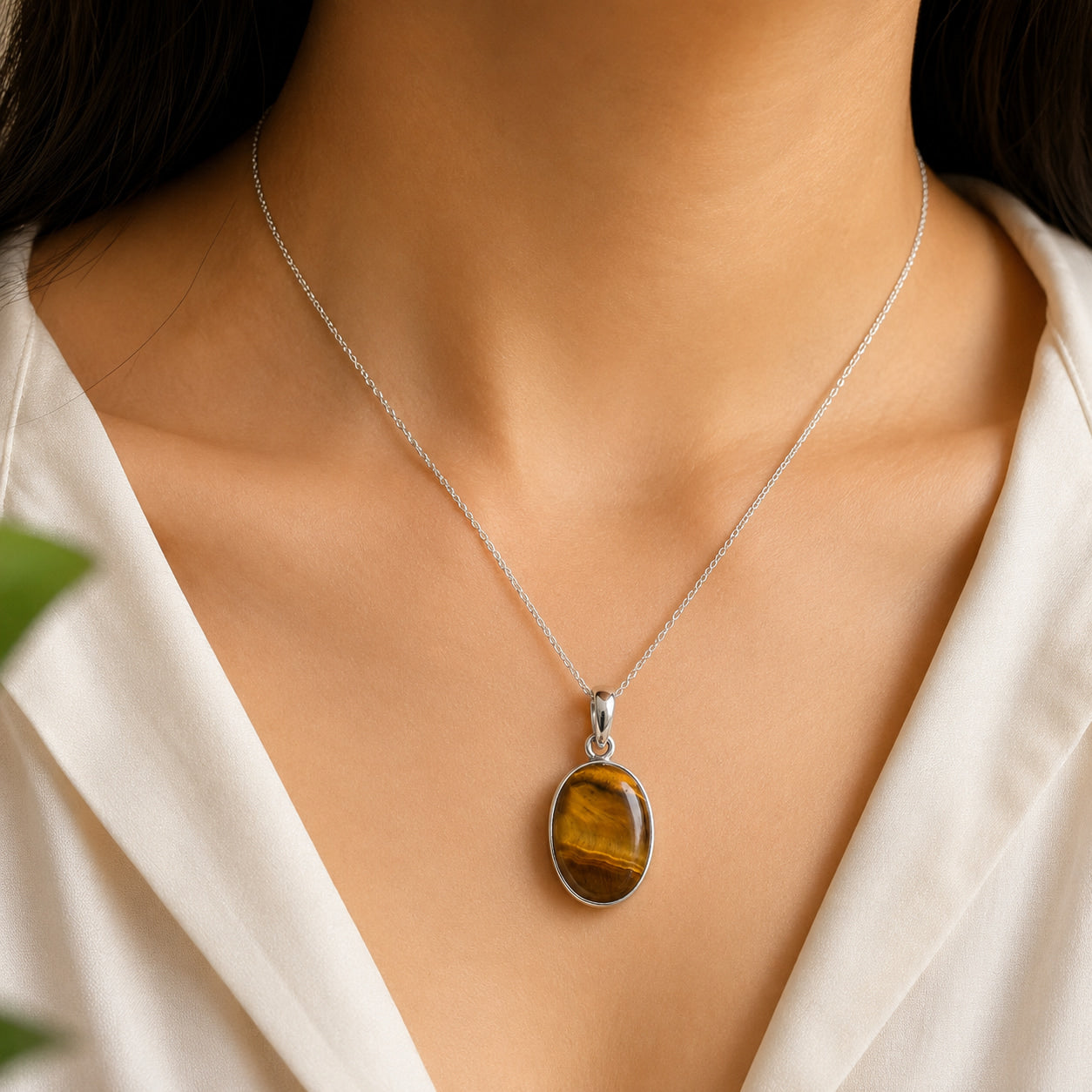 925 Sterling Silver Tiger Eye Pendant For Courage, Confidence & Protection