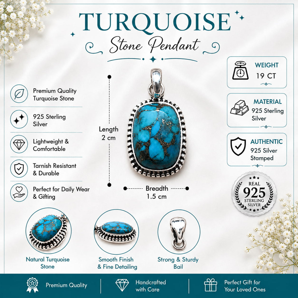 turquoise crystal pendant for protection, emotional balance and inner peace