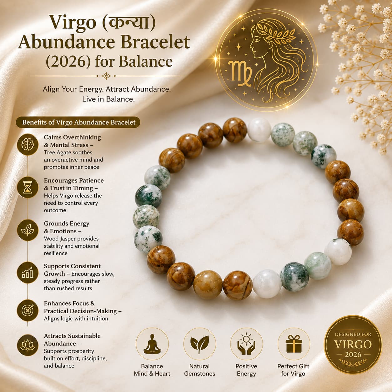 Virgo( कन्या) Abundance Bracelet (2026) for Balance