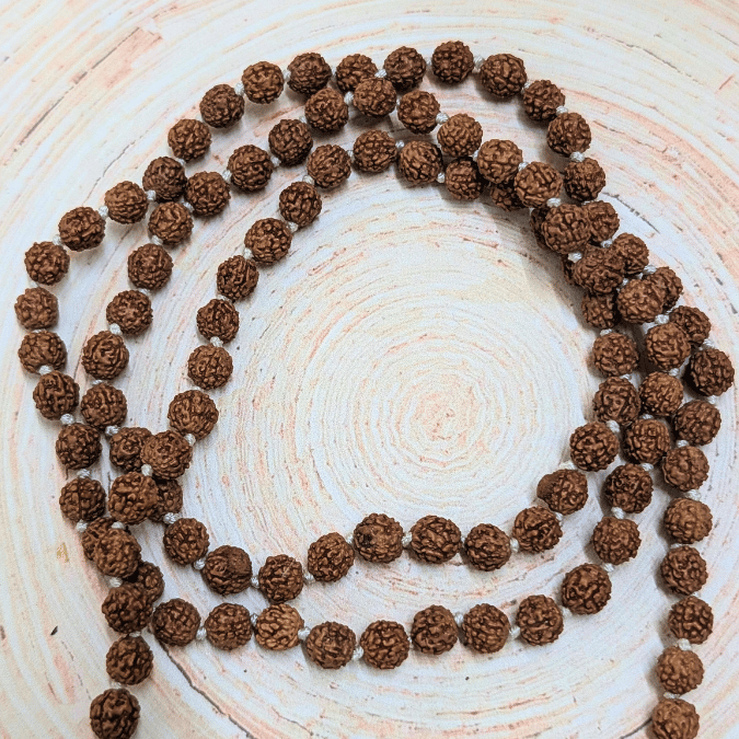 Triveni Shakti Rudraksha Mala – Gyaan, Dhan & Divya Kripa (1 Mukhi, 5 Mukhi & 7 Mukhi Rudraksha)