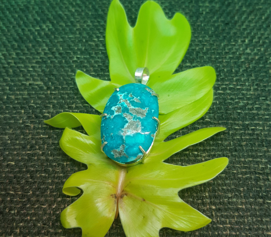 Turquoise Pendant With Pure Silver Frame  For Fame & Success