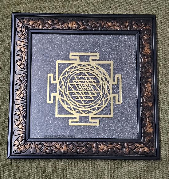 Shree Yantra Golden Symbol Pyrite Dust Frame