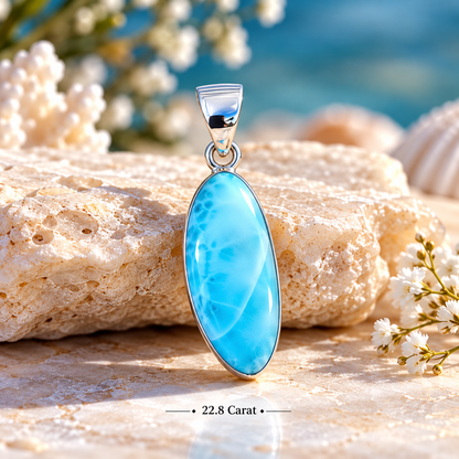 Premium Larimar Pendant in 925 Sterling Silver – AAA Quality • Rare Beauty