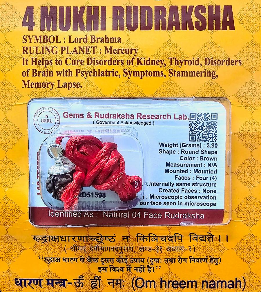 4 MUKHI CERTIFIED RUDRAKSHA For Wisdom & Creativity