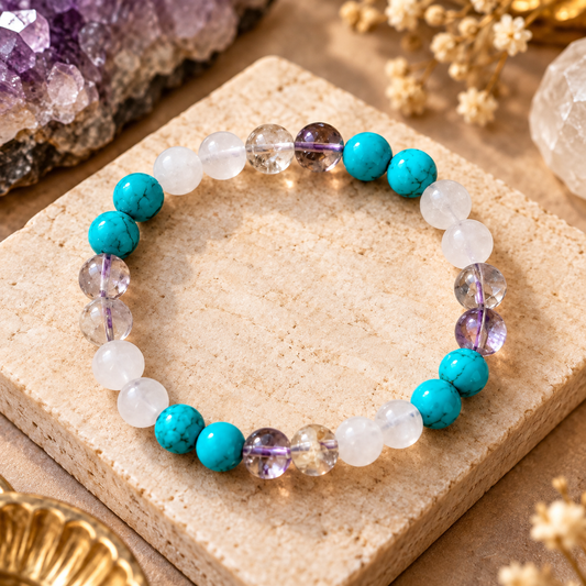 Capricorn (मकर) Abundance Bracelet for 2027 | Snow Quartz, Ametrine and Turquoise