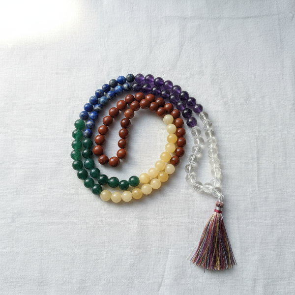 Authentic 7 Chakra crystal mala for yoga, meditation, and harmony