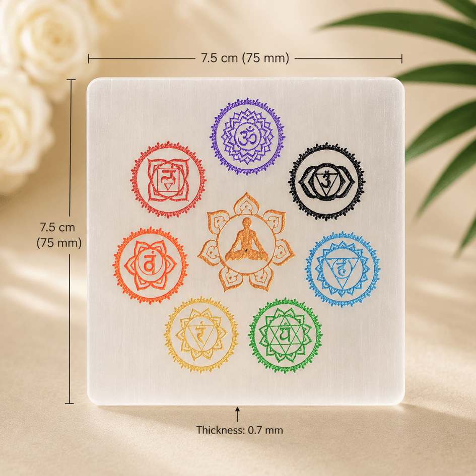 Selenite Plate with 7 Chakra (8 cm) For Crystals Recharge