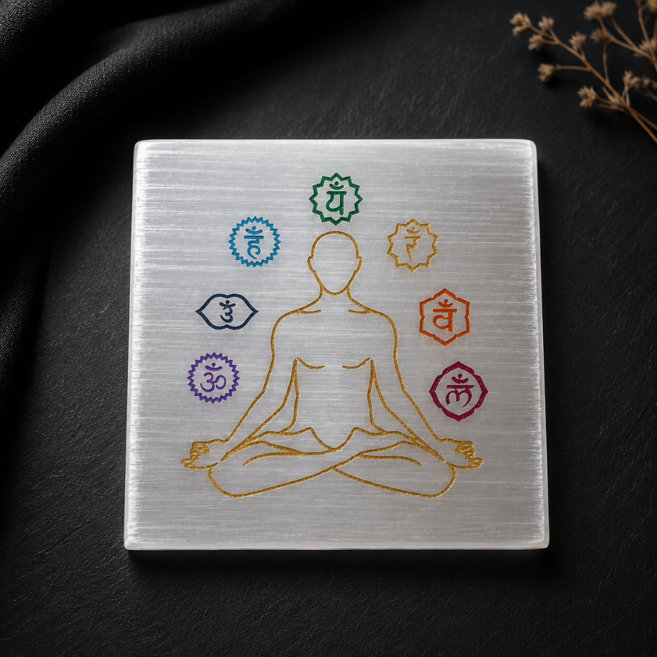 Selenite Plate with 7 Chakra (8 cm) For Crystals Recharge