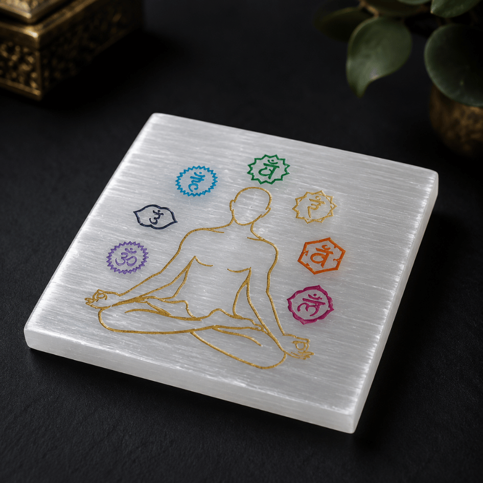 Selenite Plate with 7 Chakra (8 cm) For Crystals Recharge