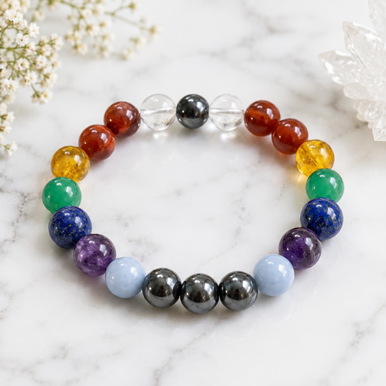 9 chakra crystal bracelet for energy alignment and chakra balancing