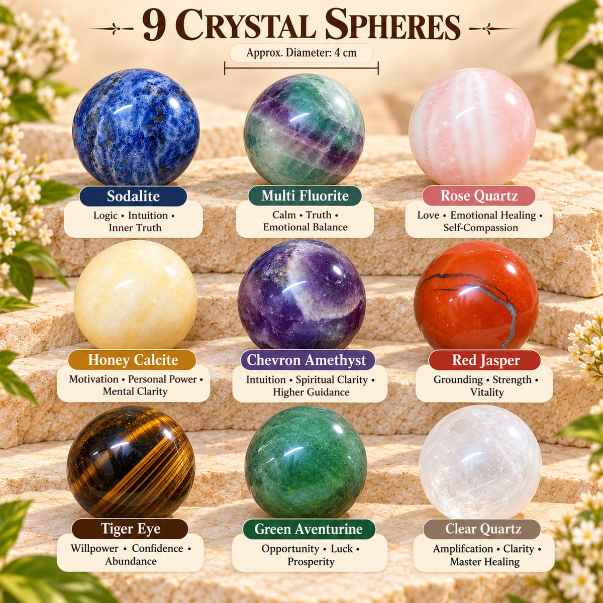 9 Crystal Ball/Sphere Set | Complete Healing and Manifestation