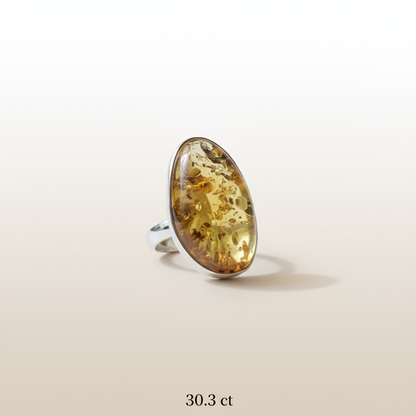 Amber crystal sterling silver ring for clarity and emotional healing