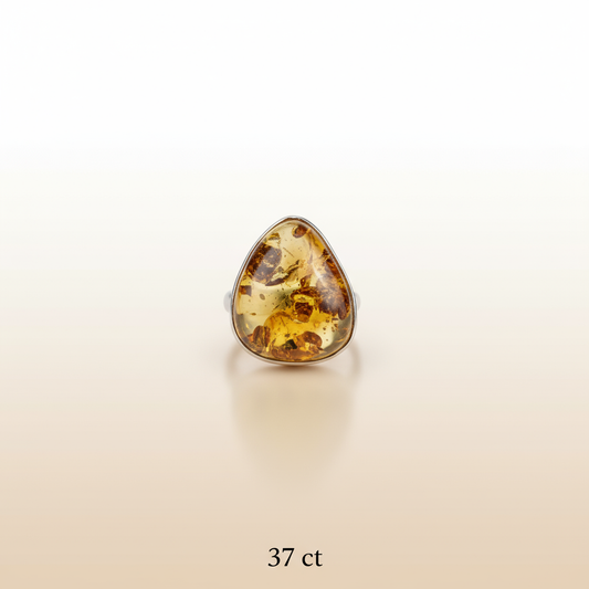Amber crystal sterling silver ring for clarity and emotional healing