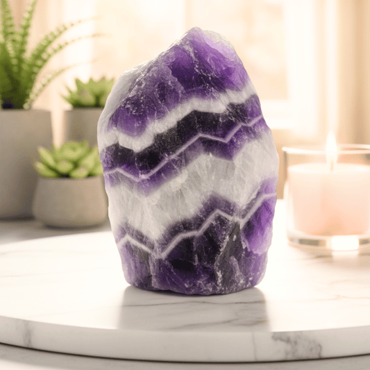 100% Natural & Exclusive Amethyst Chevron Raw Piece For Spiritual Protection & Intuition