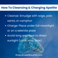 Instructions on how to cleanse and charge apatite with a blue background and apatite stone image.