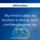 Blue crystal with affirmation text on a blue background