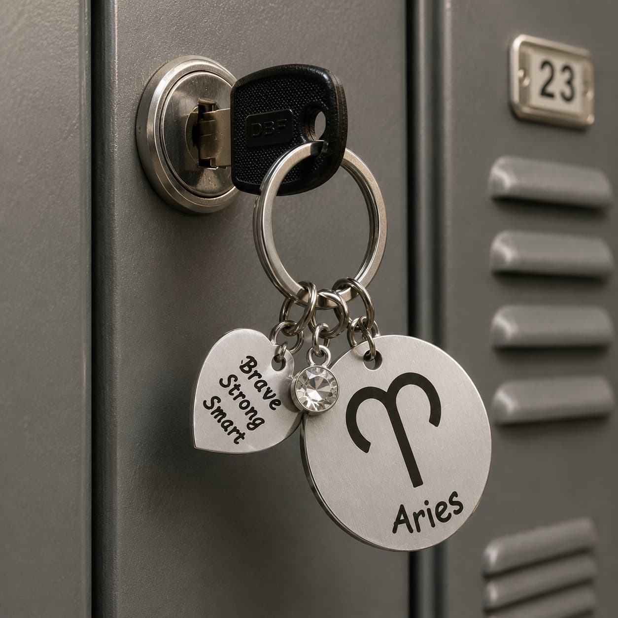 The Aries Keychain Zodiac - Strength Charm with White Corundum