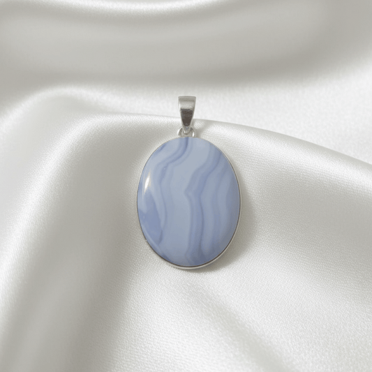 Natural Blue Lace Agate 925 Silver Pendant For Promoting Peace