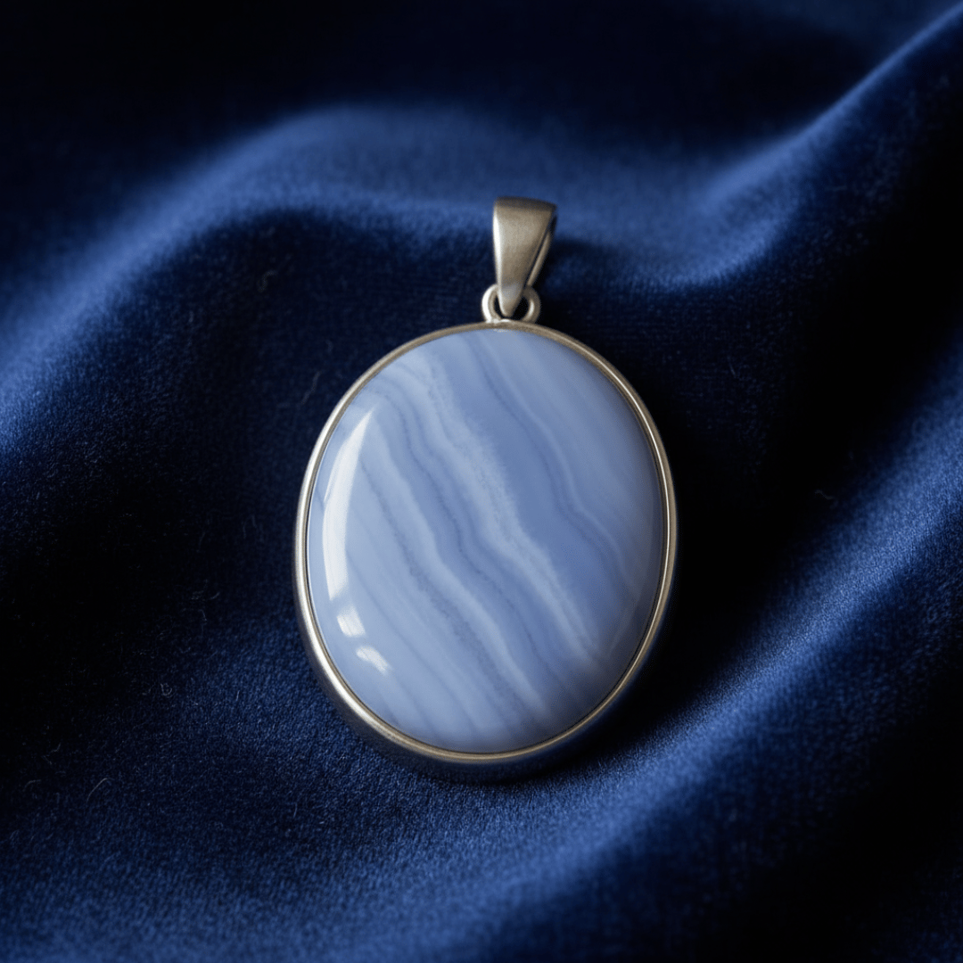 Natural Blue Lace Agate 925 Silver Pendant For Promoting Peace