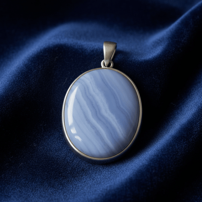 Healing Blue Lace Agate crystal pendant for communication and harmony