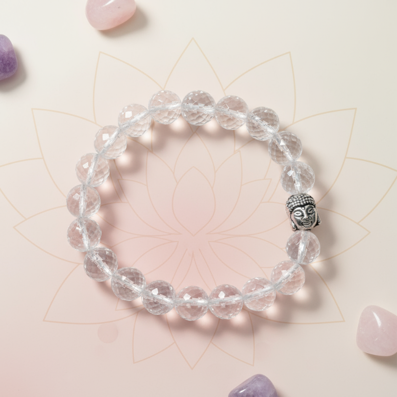 Natural Clear Quartz gemstone bracelet for spiritual growth and positivity