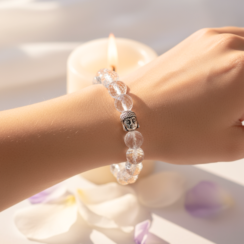 Authentic Clear Quartz gemstone bracelet for energy cleansing and manifestation