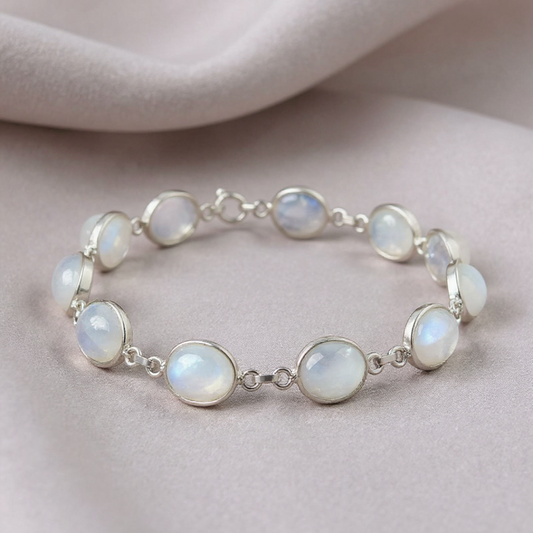 925 Silver Rainbow Moonstone Bracelet – Stone of New Beginnings & Emotional Balance