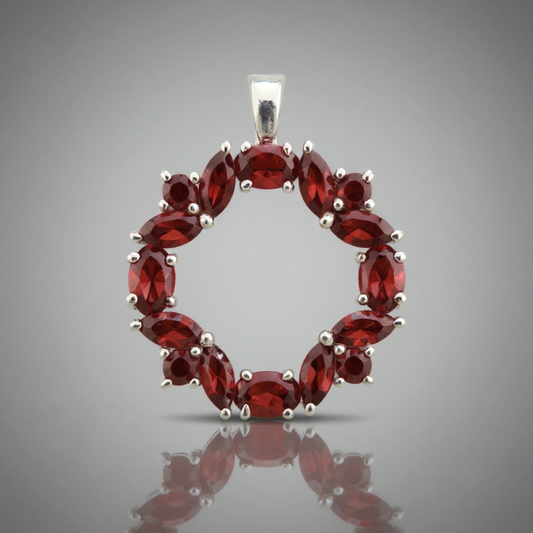 Sterling Silver Garnet Wreath Pendant – A Symbol of Passion, Strength & Renewal