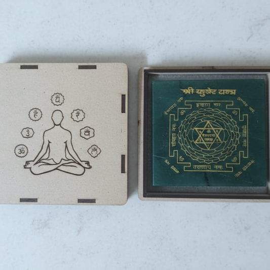 Shree Kuber Yantra in Green Aventurine with Wooden Box