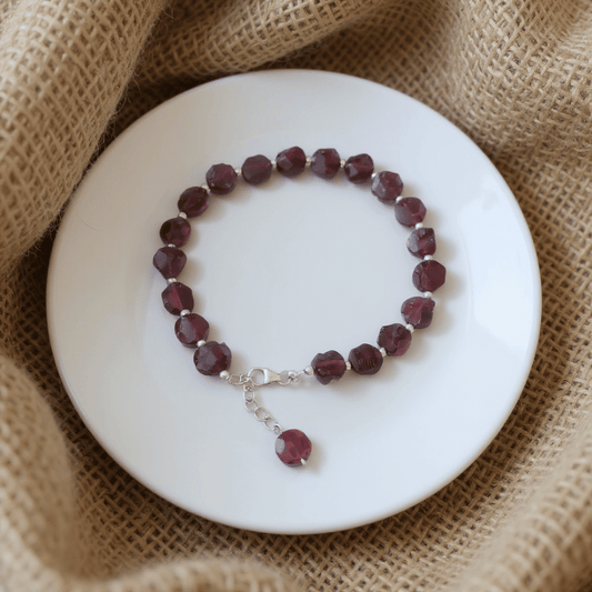 Garnet Raw Beads 925 Sterling Solid Silver Bracelet – Passion • Vitality • Rooted Strength