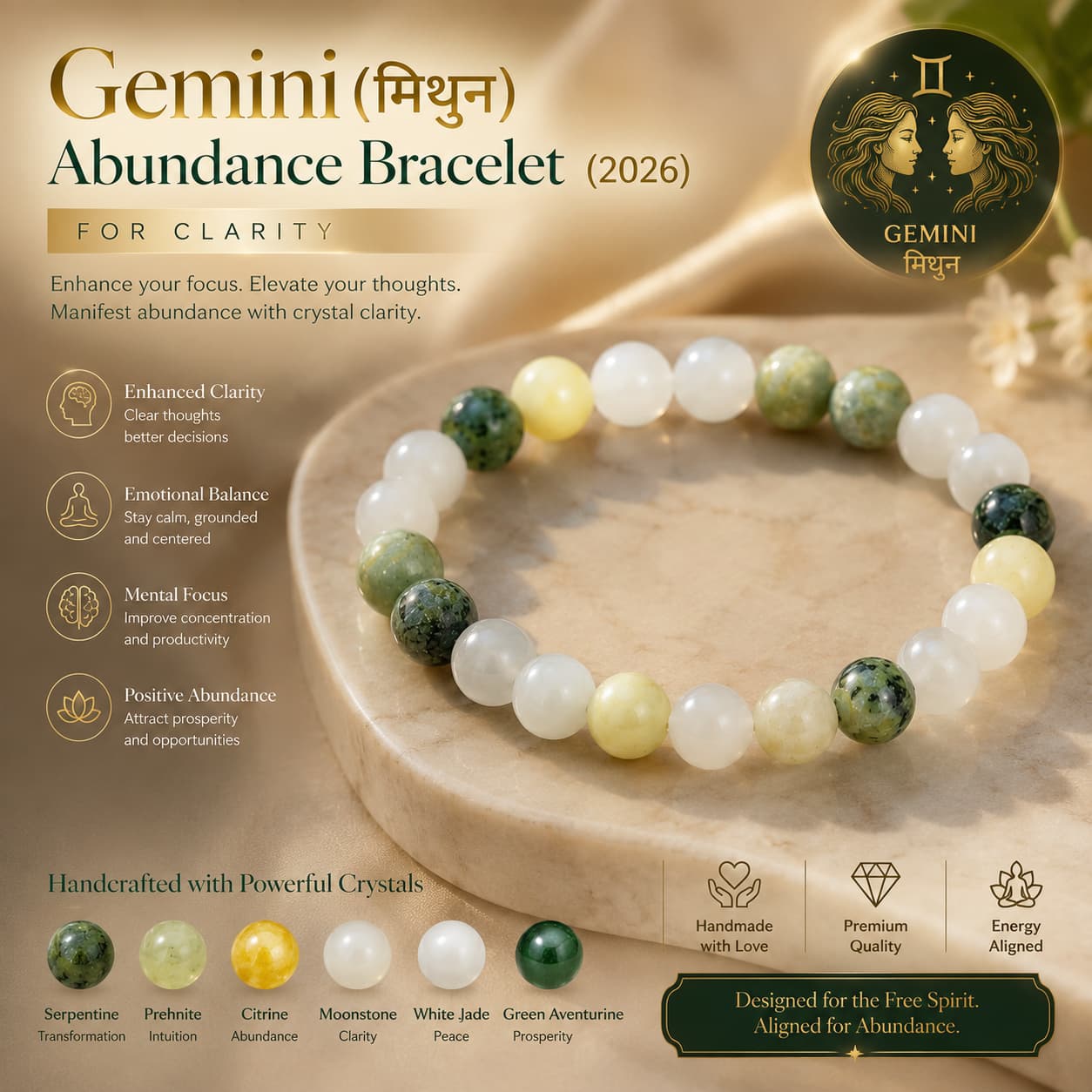 Gemini( मिथुन) Abundance Bracelet (2026) for Clarity