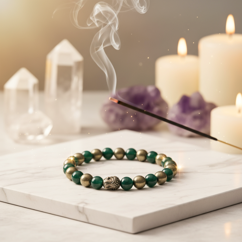 Green Jade and Pyrite bracelet for prosperity, protection, and abundance