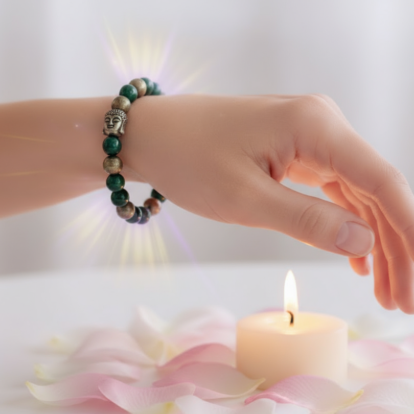 Healing Green Jade and Pyrite bracelet for harmony and good luck