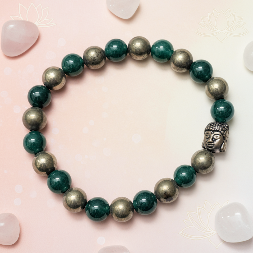 Green Jade and Pyrite bracelet for prosperity, protection, and abundance