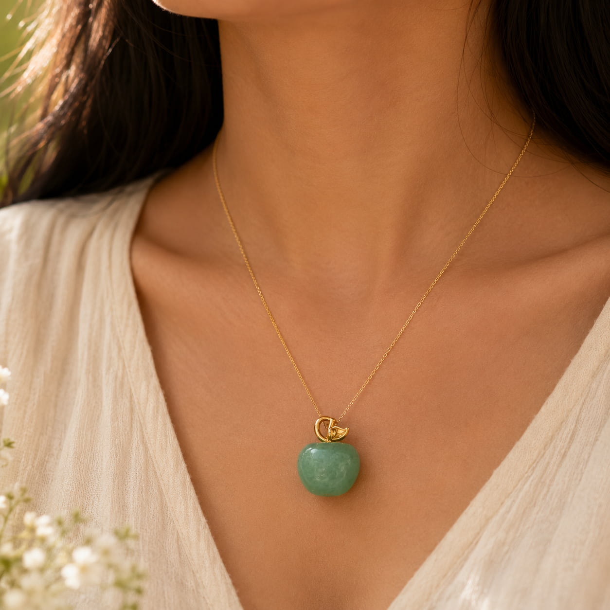 Green Aventurine Apple Pendant | Good Luck, Prosperity and Emotional Healing