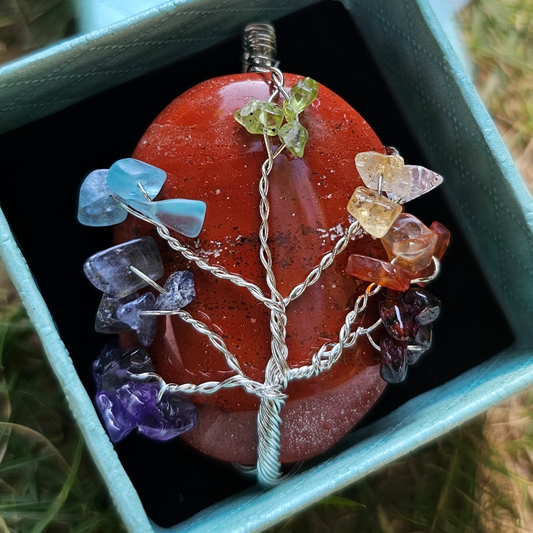 7 Chakra Tree of Life Pendant with Red Jasper