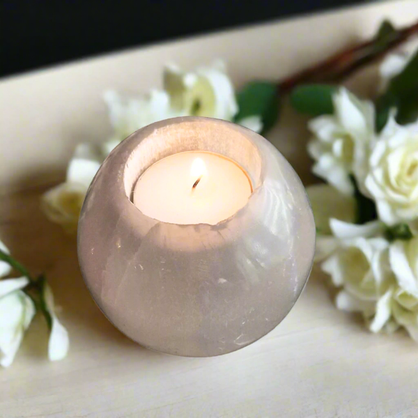 Selenite Candle Holder in Sphere