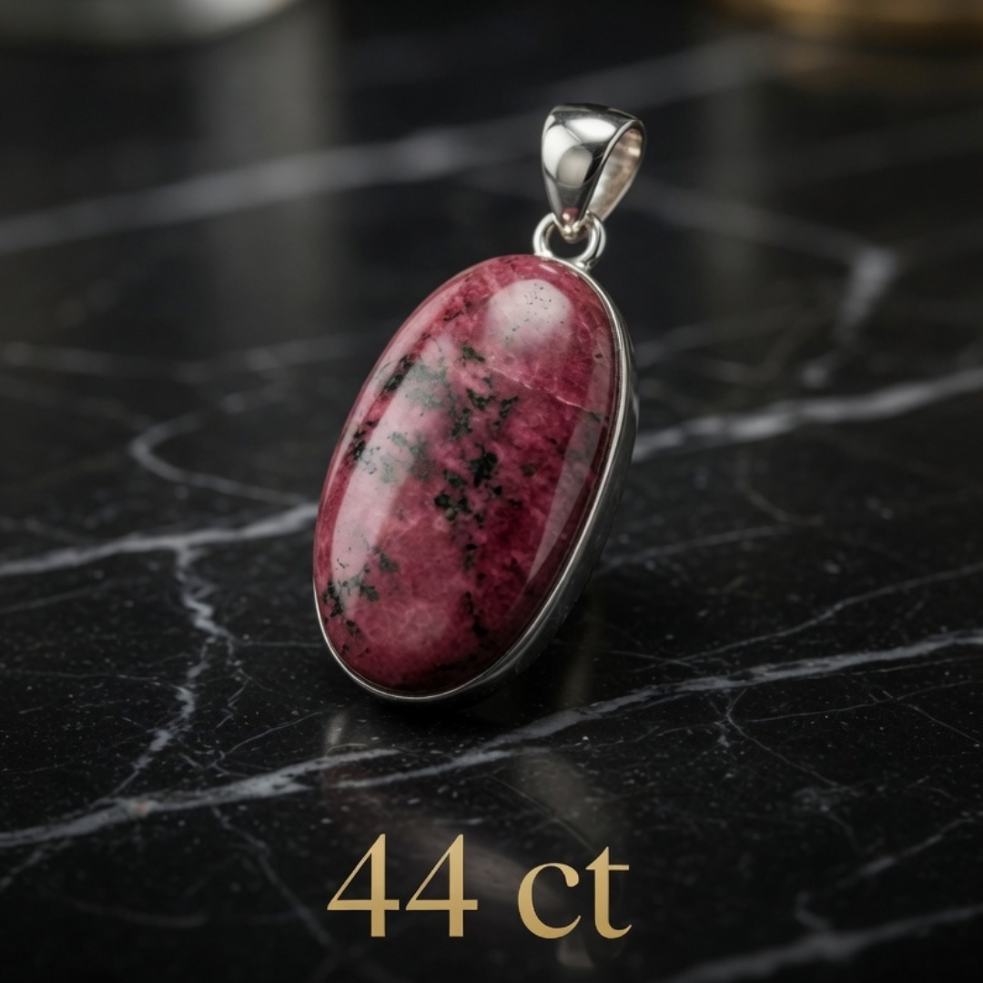 Rhodonite 925 Silver Pendant For Emotional Healing, Self-Love & Balance