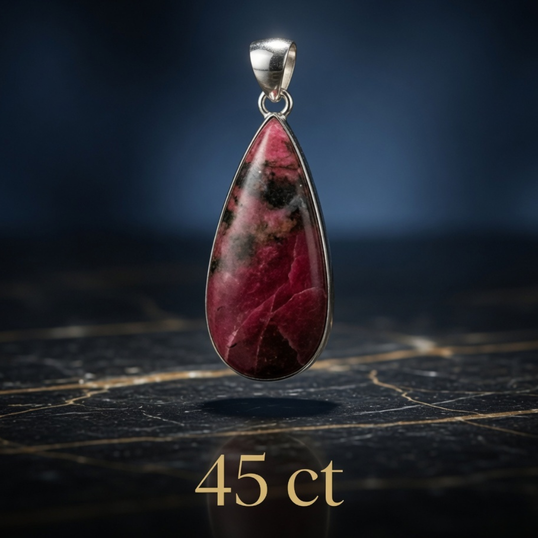 Rhodonite 925 Silver Pendant For Emotional Healing, Self-Love & Balance