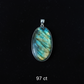 Labradorite pendant with silver setting on a black background