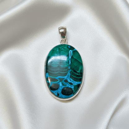 Authentic Malachite and Chrysocolla pendant for soothing and positive energy