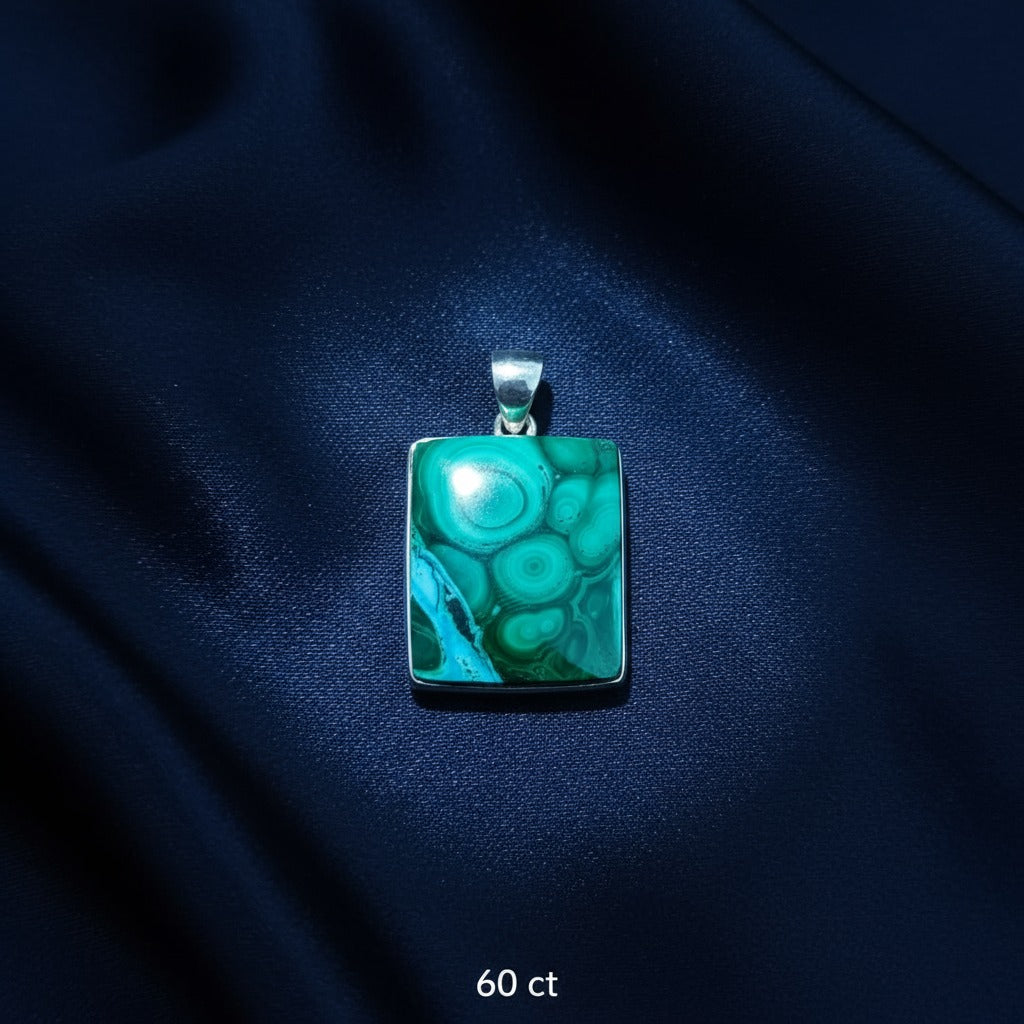 Malachite & Chrysocolla 925 Sterling Silver Pendant