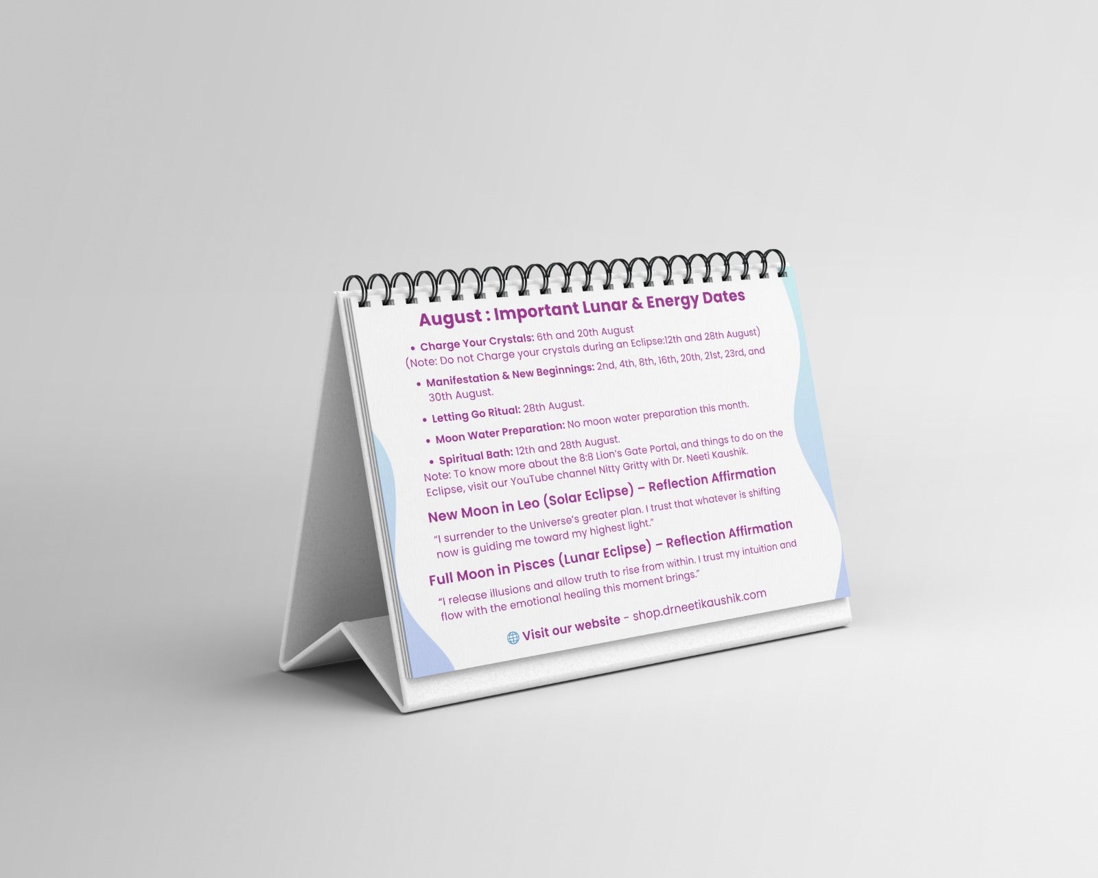 Moon desk calendar for lunar phases, planning, and mindfulness