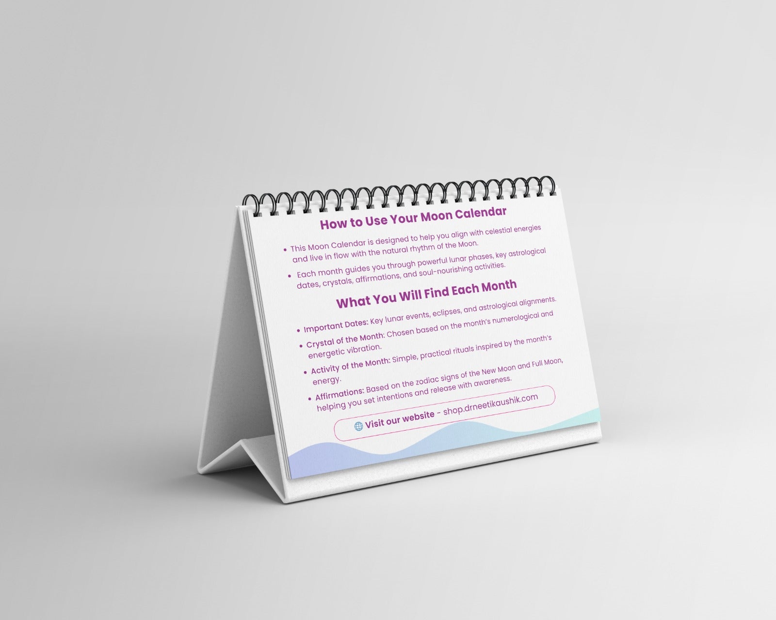 Elegant moon desk calendar for home office decor and awareness