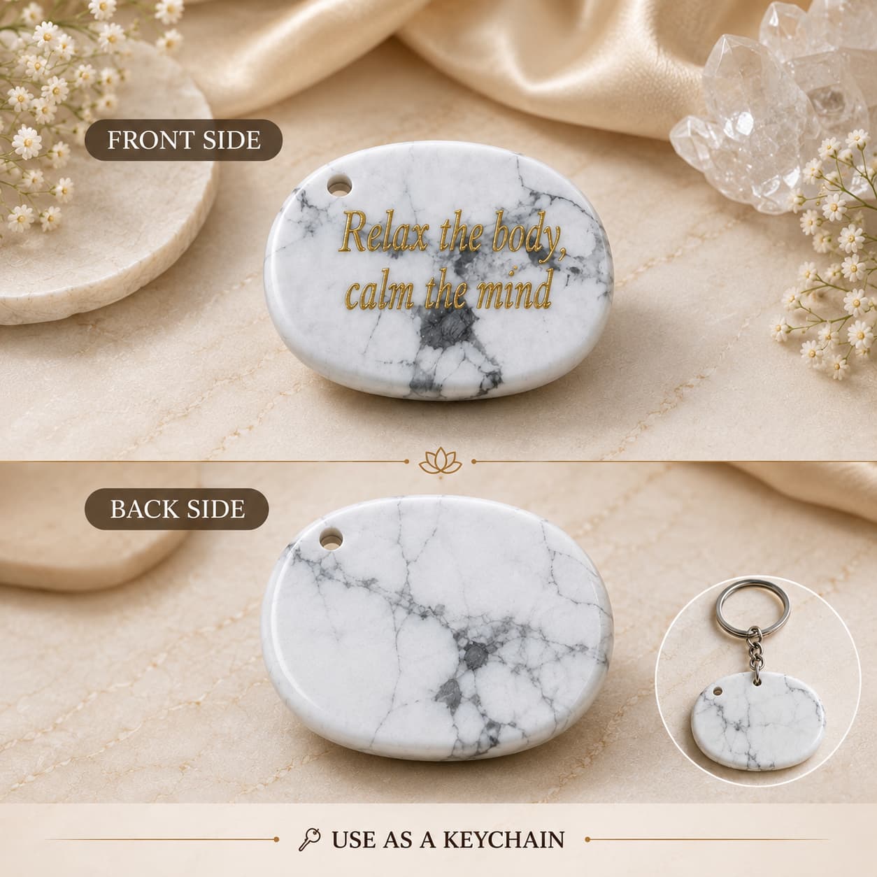 Natural Howlite Palmstone For Relaxation, Calm & Emotional Balance