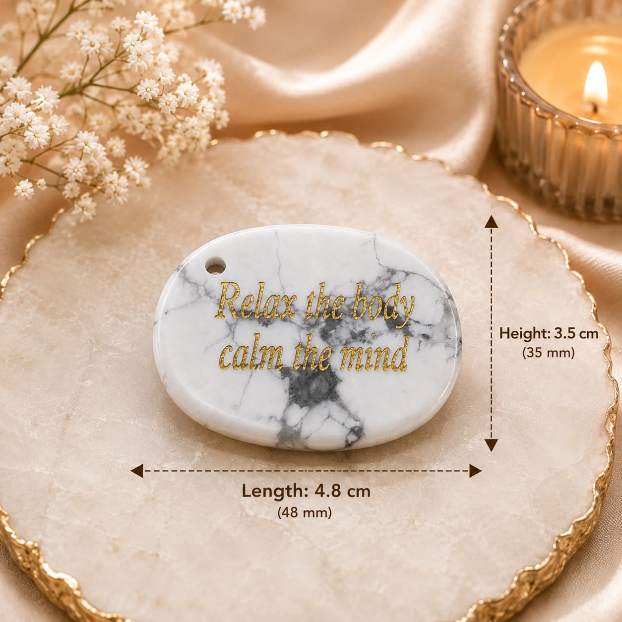 Natural Howlite Palmstone For Relaxation, Calm & Emotional Balance