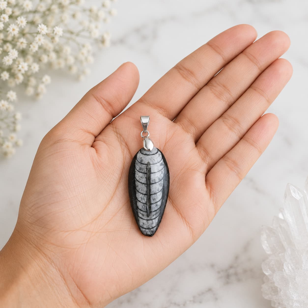 Orthoceras fossil Kuber pendant for wealth, abundance and spiritual energy