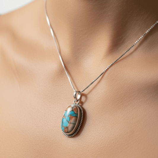 Oyster Turquoise 925 Silver Pendant – Unique Beauty & Healing Energy