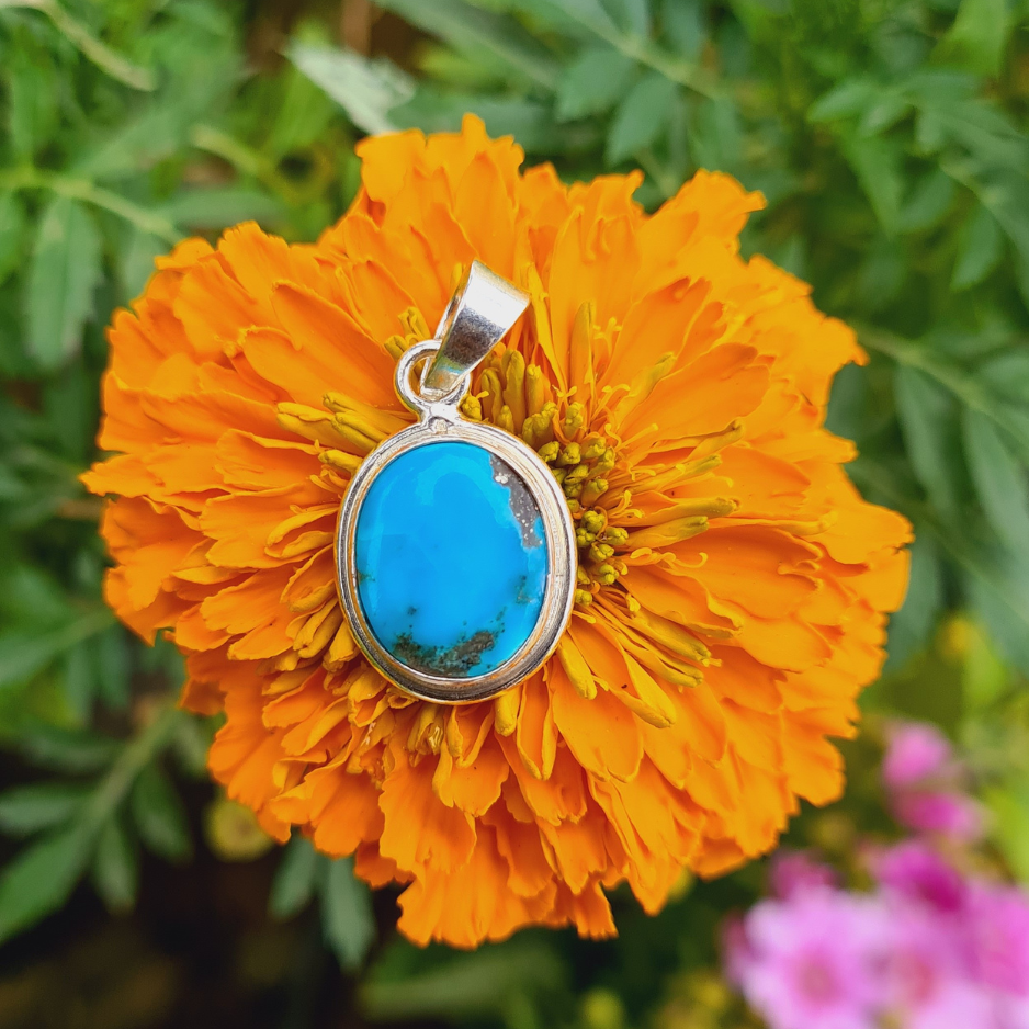 Certified Turquoise Pendant With Pure Silver For Success